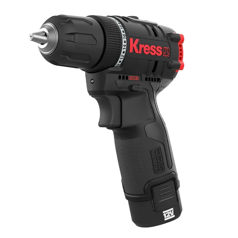 Дрель-шуруповерт ударная KRESS KUC12 12V 40Нм бесщеточная аккумуляторная, с 2хАКБ на 2 А*ч и ЗУ